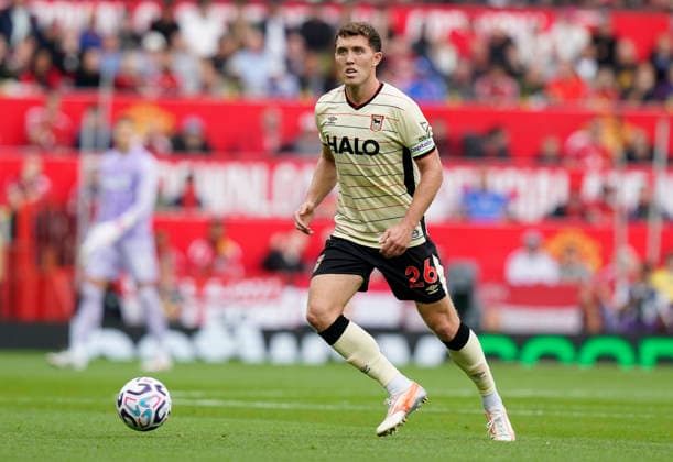 Manchester, England, 30th August 2026. Dara O™Shea of Ipswich Town during the Manchester United, ManU vs Ipswich Town Premier League match at Old Trafford, Manchester. Picture credit should read: Andrew Yates Sportimage EDITORIAL USE ONLY. No use with unauthorised audio, video, data, fixture lists, club league logos or live services. Online in-match use limited to 120 images, no video emulation. No use in betting, games or single club league player publications. SPI_146_AY_Man_Utd_Ipswich SPI-4945-0115