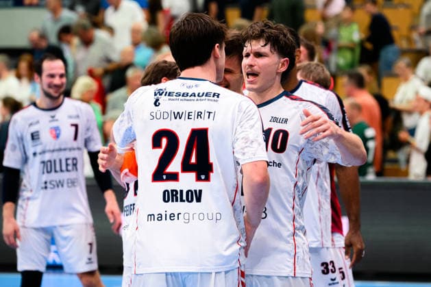 Wetzlar: HBL - 26 27 - HSG Wetzlar - SG BBM Bietigheim Maxim Orlov (Bietigheim), Jonas Josef (Bietigheim) Wetzlar Buderus Arena Deutschland