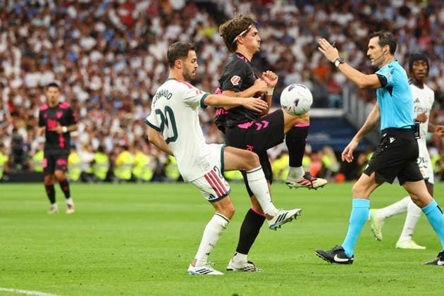 ESP: LaLiga EA Sports Real Madrid v Malaga CF Bernardo Silva of Real Madrid during LaLiga EA Sports match between Real Madrid v Malaga CF played at Bernabeu Stadium, Madrid on August 30 2026 in Spain Madrid Spain Soccer Copyright: xAgenciaxLOFx