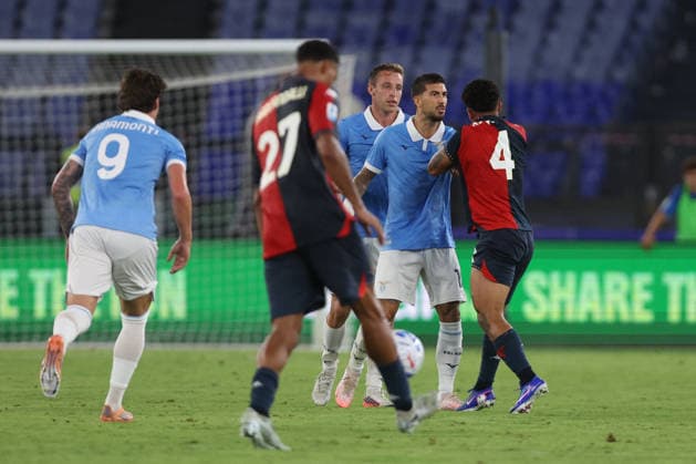 SOCCER - Serie A - SS Lazio vs. Genoa CFC Photo by IPA ABACAPRESS.COM87950760 - Rome, Italy - August 30, 2026: Mattia Zaccagni (forward) of Lazio argues with Amorim (midfielder) of Genoa CFC during the 2026–2027 Italian Serie A – Enilive Championship soccer match between SS Lazio and Genoa CFC at the Olympic Stadium in Rome. Rome Italy  Copyright: xIPAxSport ABACAx