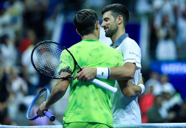 US Open tennis tournament - Day 1 Mariano Navone (L) of Argentina salutes Novak Djokovic of Serbia after winning the Men s Singles round one of the US Open Tennis Championships at the USTA Billie Jean King National Tennis Center in Flushing Meadows, New York, USA, 30 August 2026. The 2026 US Open tournament runs from 23 August through 13 September. FLUSHING MEADOWS NEW YORK United States  Copyright: xBRIANxHIRSCHFELDx