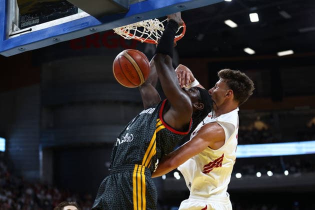 Poland V Germany - FIBA Basketball World Cup European Qualifier Group K Isaac Bonga and Igor Milicic during the FIBA Basketball World Cup European Qualifier Group K match between Poland and Germany at Ergo Arena in Gdansk, Poland, on August 30, 2026. Gdansk Poland  Copyright: xPiotrxMatusewiczx originalFilename:matusewicz-polandvg260830_npmjc.jpg