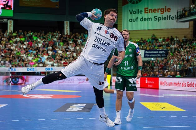 30.08.2026, xovx, Handball Opel Handball-Bundesliga, HSG Wetzlar - SG BBM Bietigheim v.l. Jonathan Fischer (SG BBM Bietigheim), Petter Överby (HSG Wetzlar) Wetzlar Buderus Arena Hessen Deutschland (DE)