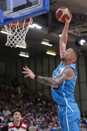 (260831) -- LJUBLJANA, Aug. 31, 2026 -- Alen Omic of Slovenia goes for a dunk during the men s FIBA Basketball World Cup 2027 European Qualifiers match between Slovenia and Hungary at Tivoli Sports Hall in Ljubljana, Slovenia, Aug. 30, 2026. (Photo by Xinhua) (SP)SLOVENIA-LJUBLJANA-BASKETBALL-WORLD CUP 2027 EUROPEAN QUALIFIERS-SLOVENIA VS HUNGARY ZeljkoxStevanic 