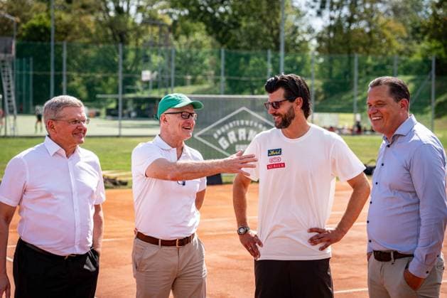 TENNIS - Davis Cup, AUT vs BEL VIENNA,AUSTRIA,31.AUG.26 - TENNIS - ITF Davis Cup, qualification round 2, Austria vs Belgium, preview, press conference, PK, Pressekonferenz OETV. Image shows politician Christian Deutsch, managing director Thomas Schweda, sporting director Juergen Melzer (OETV) and Johannes Schreiner. GEPAxpictures xKevinxHackner