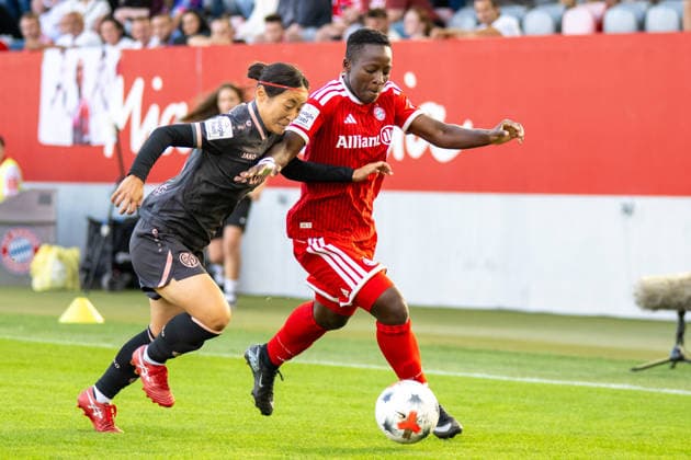 Rio Takizawa 8 (1. FSV Mainz 05), Bernadette Amani 15 (FC Bayern Muenchen), FC Bayern Frauen Muenchen - 1. FSV Mainz 05, Google Pixel Frauenbundesliga, 2. Spieltag, 31.08.26 DFB regulations prohibit any use of photographs as image sequences and or quasi-video. (kolbert-press) Muenchen Bayern Deutschland *** Rio Takizawa 8 1 FSV Mainz 05, Bernadette Amani 15 FC Bayern Munich, FC Bayern Women Munich 1 FSV Mainz 05, Google Pixel Women s Bundesliga, Matchday 2, August 31, 2026. DFB regulations prohibit any use of photographs as image sequences and or quasi-video. Kolbert Press, Munich, Bayern, Germany Copyright: xkolbert-press UlrichxGamelx