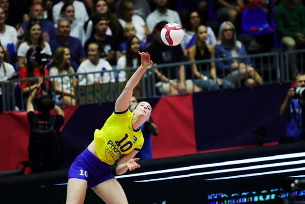 BRNO, TJECKIEN 20260831 Sveriges Isabelle Haak under attondelsfinalen i damernas volleyboll-EM mellan Tjeckien och Sverige i Brno, Tjeckien. BRNO TJECKIEN x9200x
