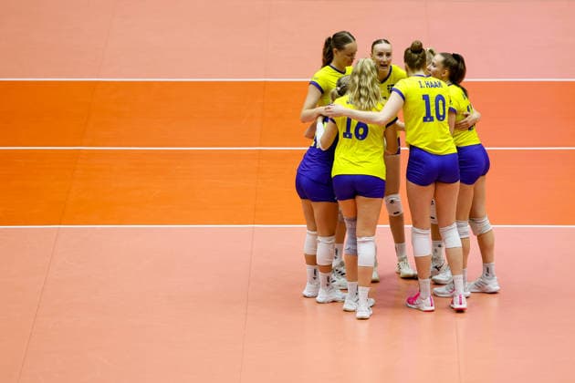 260831 Players of Sweden during the CEV EuroVolley 2026 round of 16 volleyball match between Czech Republic and Sweden on August 31, 2026 in Brno. Photo: Pavel Lebeda BILDBYRAN COP 18 XY0126 volleyboll volleyball womens euro volley championship round of 16 czechia - sweden bbeng Copyright: PAVELxLEBEDA BB260831BB498