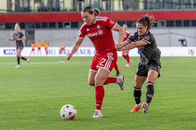 Kampf um den Ball Zweikampf zwischen Vanessa Gilles (FC Bayern Muenchen Frauen, 02) und Vital Kats (1. FSV Mainz 05, 30) GER, FC Bayern Muenchen Frauen vs. 1. FSV Mainz 05, Fussball, Google Pixel Frauen-Bundesliga, 2. Spieltag, Saison 2026 2027, 31.08.2026 (DFL DFB REGULATIONS PROHIBIT ANY USE OF PHOTOGRAPHS as IMAGE SEQUENCES and or QUASI-VIDEO). Foto: HMB Media Heike Feiner *** Battle for the Ball: Tackle between Vanessa Gilles (FC Bayern Munich Women, 02) and Vital Kats (1 FSV Mainz 05, 30 GER), FC Bayern Munich Women vs. 1. FSV Mainz 05, Soccer, Google Pixel Women’s Bundesliga, Matchday 2, 2026–2027 Season, August 31, 2026 DFL DFB regulations prohibit any use of photographs as image sequences and or quasi-video. Photo: HMB Media, Heike Feiner Copyright: HMBxMedia HeikexFeiner