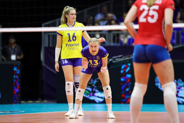 BRNO, TJECKIEN 20260831 Sveriges Vilma Julevik och Filippa Brink under attondelsfinalen i damernas volleyboll-EM mellan Tjeckien och Sverige i Brno, Tjeckien. BRNO TJECKIEN x9200x