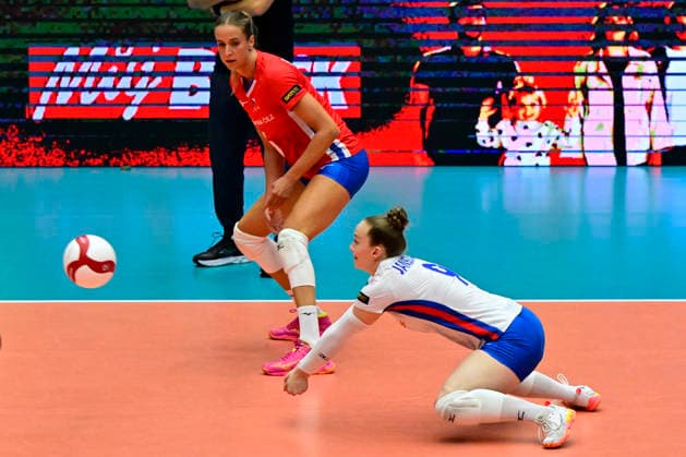 L-R Helena Grozer and Daniela Jansova (both CZE) in action during the Women s European Volleyball Championship, EuroVolley 2026, Round of 16, Czechia vs Sweden in Brno, Czech Republic, August 31, 2026. (CTKxPhoto VaclavxSalek) CTKPhotoP2026083106693  CTKPhotoP2026083106693