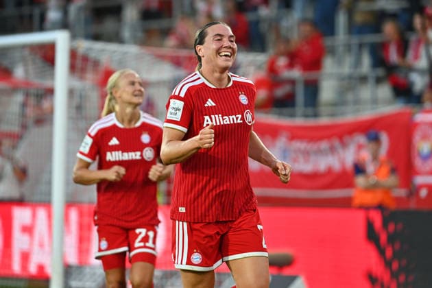 Torjubel Vanessa GILLES (FCB) nach To rzum 2-0, Jubel,Freude,Begeisterung, Aktion, Fussball Google Pixel Bundesliga der Frauen Saison 2026 2027, 2.Spieltag, Spieltag02 FC Bayern Muenchen Frauen - 1.FSV Mainz 05 2-0 am 31.08.2026 FC BAYERN CAMPUS *** Vanessa GILLES of FCB celebrates a goal after making it 2-0; celebration, joy, excitement, action, soccer; Google Pixel; Women s Bundesliga, 2026–2027 season, Matchday 2, Matchday 02: FC Bayern Munich Women 1 vs. FSV Mainz 05 2–0 on August 31, 2026, FC BAYERN CAMPUS