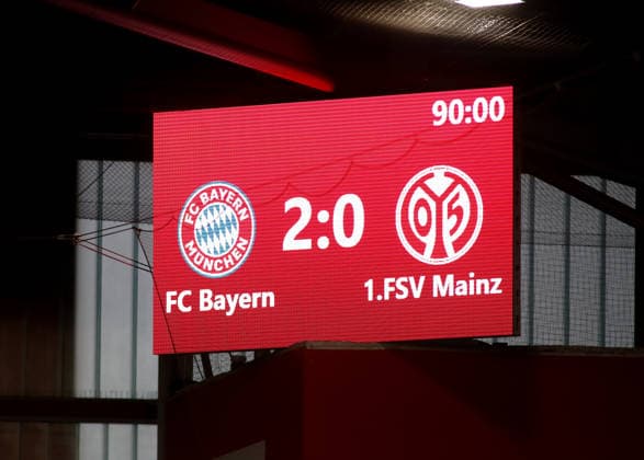 Fussball, Frauen, Google Pixel Frauen Bundesliga, 2.Spieltag, Saison 2026 2027, FC Bayern München - 1.FSV Mainz 05, Campus 2:0 auf der Anzeigetafel, Endstand *** Soccer, Women, Google Pixel Women s Bundesliga, Matchday 2, 2026–2027 Season, FC Bayern Munich 1, FSV Mainz 05, 2–0 on the scoreboard, final score