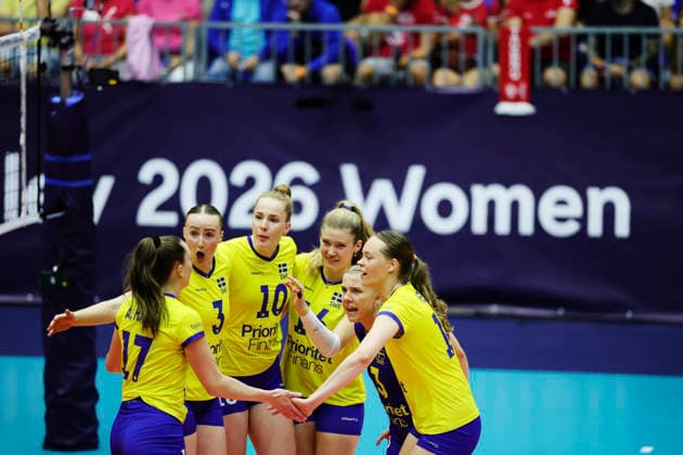 BRNO, CZECH REPUBLIC 20260831 Sweden celebrates after winning 2-0 during the round of 16 match of the Women s Volleyball European Championship, EM, Europameisterschaft between the Czech Republic and Sweden in Brno, Czech Republic. BRNO CZECH REPUBLIC x9200x