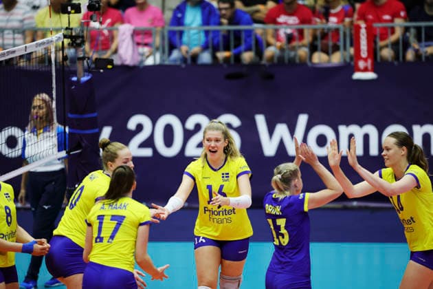 BRNO, CZECH REPUBLIC 20260831 Sweden celebrates after winning 2-0 during the round of 16 match of the Women s Volleyball European Championship, EM, Europameisterschaft between the Czech Republic and Sweden in Brno, Czech Republic. BRNO CZECH REPUBLIC x9200x