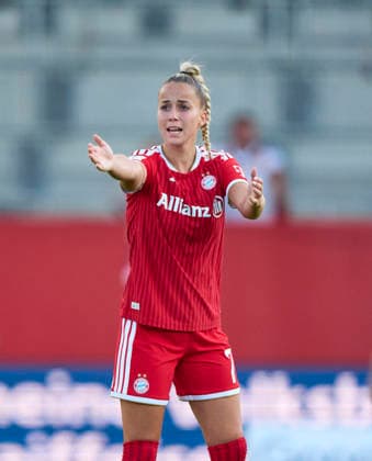Giulia Gwinn of Bayern München in the women football match FC BAYERN MÜNCHEN - 1. FSV Mainz 05 on August 31, 2026 in Munich, Germany. Season 2026 2027, 1.Bundesliga, FCB, Muenchen, Google Pixel, Frauen Bundesliga matchday 2, 2.Spieltag