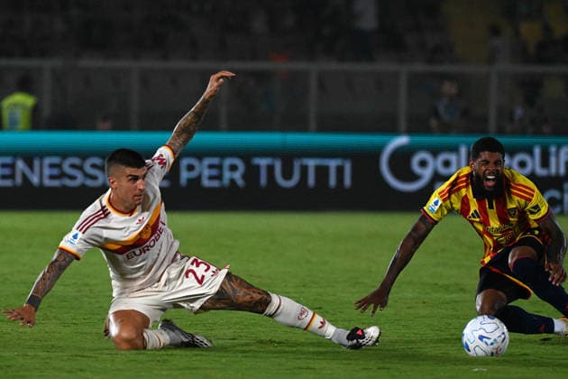 SOCCER - Serie A - US Lecce vs. AS Roma Photo by IPA ABACAPRESS.COM87980411 - Gianluca Mancini (AS Roma) in action during the US Lecce vs. AS Roma Italian Serie A soccer match in Lecce, Italy, on August 31, 2026 Lecce Italy  Copyright: xIPAxSport ABACAx