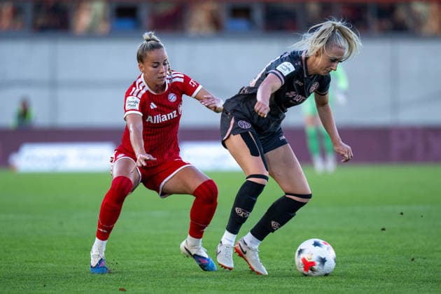 Giulia Gwinn 7 (FC Bayern Muenchen), Chaiara Bouziane 10 (1. FSV Mainz 05), FC Bayern Frauen Muenchen - 1. FSV Mainz 05, Google Pixel Frauenbundesliga, 2. Spieltag, 31.08.26 DFB regulations prohibit any use of photographs as image sequences and or quasi-video. (kolbert-press) Muenchen Bayern Deutschland *** Giulia Gwinn 7 FC Bayern Munich, Chaiara Bouziane 10 1 FSV Mainz 05, FC Bayern Munich Women 1 FSV Mainz 05, Google Pixel Women s Bundesliga, Matchday 2, August 31, 2026. DFB regulations prohibit any use of photographs as image sequences and or quasi-video. Kolbert Press, Munich, Bayern, Germany Copyright: xkolbert-press UlrichxGamelx