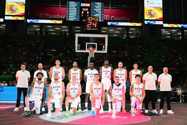 FIBA World Cup European Qualifiers - Greece vs Spain - Players of Greece pose for a group photo during the FIBA World Cup European Qualifiers 2nd round group I basketball match between Greece and spainl held at Telekom Center Athens, Greece, on 31 August 2026. IMAGO ONE INCH PRODUCTIONS ATHENS GREECE Copyright: xOnexInchxProductionsx 7070920