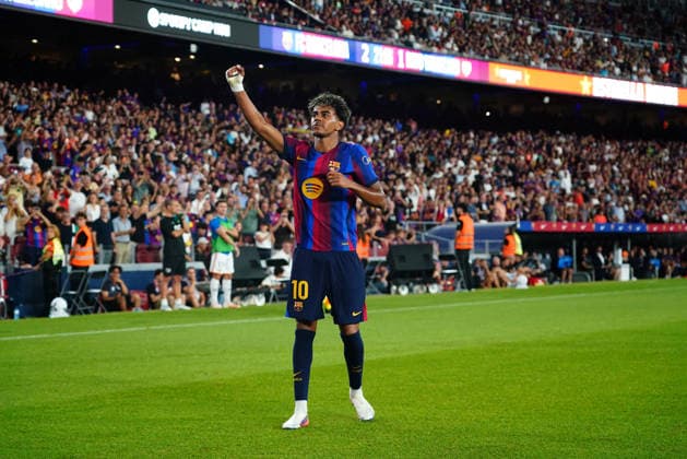 ESP: FC Barcelona, Barca - Rayo Vallecano. La Liga EA Sports. Matchday 3. Lamine Yamal of FC Barcelona celebrates after scoring the 2-1 during the La Liga EA Sports match between FC Barcelona and Rayo Vallecano played at Spotify Camp Nou Stadium on 31 Aug 2026 in Barcelona, Spain. kpng Copyright: xBaguxBlancox xPRESSINPHOTOx PS_2627_BAR_RAY_500