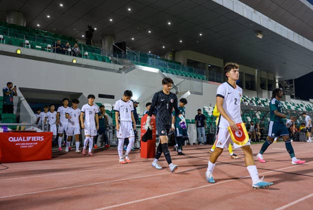 Saudi Arabia V Hong Kong, China - AFC U20 Asian Cup China 2027 Qualifiers Saudi Arabia and Hong Kong, China players walk onto the pitch prior to the AFC U20 Asian Cup China 2027 Qualifiers match between Saudi Arabia V Hong Kong, China at Hamad Bin Khalifa Stadium in Doha, Qatar, on August 31, 2026. DOHA Qatar Copyright: xNOUSHADx
