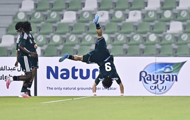 Saudi Arabia V Hong Kong, China - AFC U20 Asian Cup China 2027 Qualifiers Louay Almondher Al Abidi (R) of Saudi Arabia celebrates after scoring a goal during the AFC U20 Asian Cup China 2027 Qualifiers match between Saudi Arabia V Hong Kong, China at Hamad Bin Khalifa Stadium in Doha, Qatar, on August 31, 2026. DOHA Qatar Copyright: xNOUSHADx