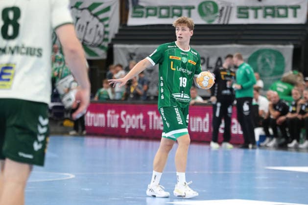 Handball, HBL2: SC DHfK Leipzig - GWD Minden; 31.08.2026 Finn Schroven (19, SC DHfK Leipzig). Handball, 2. Bundesliga, Saison 2026 2027, 1. Spieltag: SC DHfK Leipzig vs. GWD Minden am 31.08.2026 in der Quarterback Immobilien Arena Leipzig. Copyright: xBEAUTIFULxSPORTS JanxKaeferx