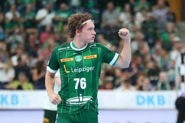Handball, HBL2: SC DHfK Leipzig - GWD Minden; 31.08.2026 Tom Koschek (76, SC DHfK Leipzig) mit der Siegerfaust. Handball, 2. Bundesliga, Saison 2026 2027, 1. Spieltag: SC DHfK Leipzig vs. GWD Minden am 31.08.2026 in der Quarterback Immobilien Arena Leipzig. Copyright: xBEAUTIFULxSPORTS JanxKaeferx