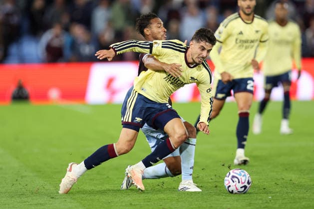 Aston Villa v Arsenal 31 August 2026, Aston - Premier League Football - Aston Villa v Arsenal - Kai Havertz of Arsenal and Boubacar Kamara of Aston Villa - Photo: Charlotte Wilson Offside. Aston UK Copyright: xCharlottexWilsonx xOffsidexOffside