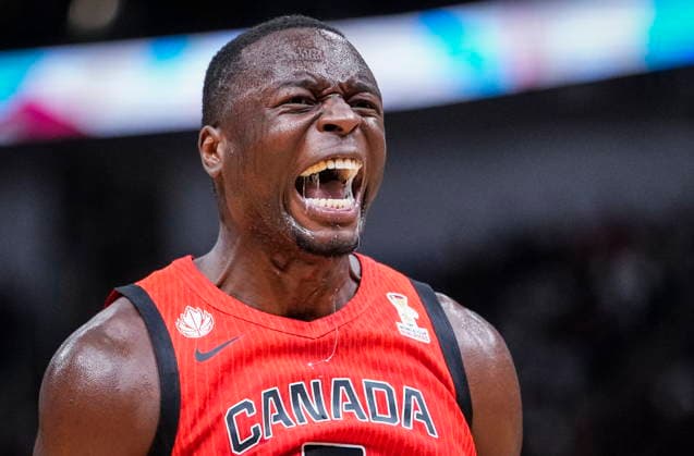 August 31, 2026, Quebec City, Pq, Canada: Canada s Mfiondu Kabengele (5) reacts after his dunk against Argentina during their FIBA world cup qualification action in Quebec City, Monday, Aug.Ã‚ 31, 2026. Mfiondu Kabengele (5)  - ZUMAc35_ 20260831_zaf_c35_079 Copyright: xMathieuxBelangerx