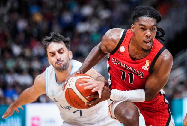 August 31, 2026, Quebec City, Pq, Canada: Canada s Marcus Carr (11) and Argentina s Facundo Campazzo (7) vie for the ball during their FIBA world cup qualification action in Quebec City, Monday, Aug.Ã‚ 31, 2026. Marcus Carr (11) Facundo Campazzo (7)  - ZUMAc35_ 20260831_zaf_c35_098 Copyright: xMathieuxBelangerx
