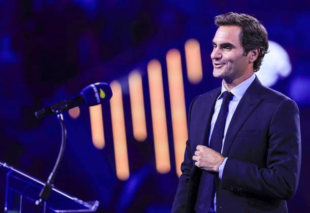 US Open tennis tournament - Day 2 Roger Federer speaks during a ceremony at Arthur Ashe Stadium, where he received his International Tennis Hall of Fame ring, at the US Open Tennis Championships at the USTA Billie Jean King National Tennis Center in Flushing Meadows, New York, USA, 31 August 2026. FLUSHING MEADOWS NEW YORK United States  Copyright: xCRISTOBALxHERRERA-ULASHKEVICHx