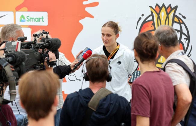 Leonie Fiebich im Interview Aktion Oberkörper Training zur Vorbereitung auf die Weltmeisterschaft WM Basketball DBB Nationalmannschaft Frauen Saison 2026 2027 01.09.2026 Deutschland GER