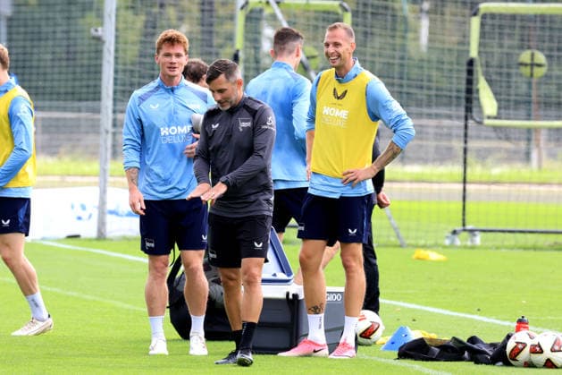 01.09.2026, DEU GER, Fussball , 2.Fussballbundesliga, Saison 2026 2027, Sportforum, Hertha BSC, Training Gustaf Nilsson ( Hertha BSC Berlin 9 )Cheftrainer Stefan Leitl ( Hertha BSC Berlin ), Sebastian Groenning ( Hertha BSC Berlin 17 ), 2. Liga: DFB DFL regulations prohibit any use of photographs as image sequences and or quasi-video) Berlin Sportforum Berlin Deutschland *** September 1, 2026, Germany, Soccer, 2. Bundesliga, 2026–2027 Season, Sportforum, Hertha BSC, Training: Gustaf Nilsson, Hertha BSC Berlin 9; Head Coach Stefan Leitl, Hertha BSC Berlin; Sebastian Groenning, Hertha BSC Berlin 17; 2nd Division; DFB and DFL regulations prohibit any use of photographs as image sequences and or quasi-video; Berlin Sportforum, Berlin, Germany Copyright: xNordphotox xEnglerx