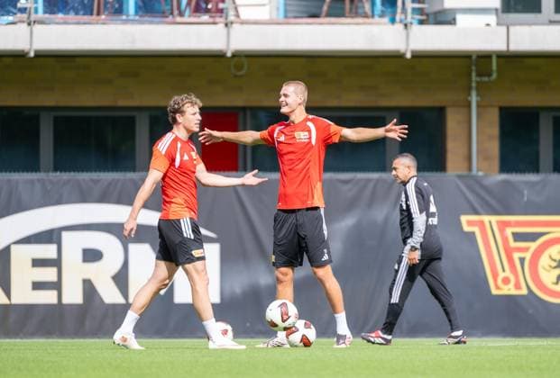 Fußball, Herren, Saison 2026 2027, 1. Bundesliga, 1. FC Union Berlin, Training auf Trainingsplatz II, v. l. Tim Skarke (1. FC Union Berlin), Tom Rothe (1. FC Union Berlin), 01.09.2026, *** Soccer, Men s, 2026–2027 Season, Bundesliga 1, 1. FC Union Berlin, Training on Training Field II, from left: Tim Skarke (1. FC Union Berlin), Tom Rothe (1. FC Union Berlin), September 1, 2026, Copyright: xMatthiasxKochx