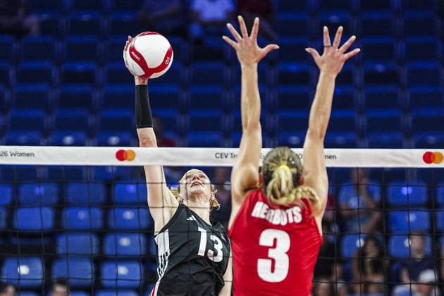 Belgium v Germany - CEV EuroVolley 2026 ISTANBUL, TURKIYE - SEPTEMBER 01: Britt Herbots (3) of Belgium in action against Emilia Weske (13) of Germany during the 2026 CEV Women s European Volleyball Championship Round of 16 match between Belgium and Germany at the Sinan Erdem Dome in Istanbul, Turkiye, on September 01, 2026. Agit Erdi Ulukaya Anadolu Istanbul Turkey. Editorial use only. Please get in touch for any other usage.  Copyright: x2026xAnadoluxAgitxErdixUlukayax