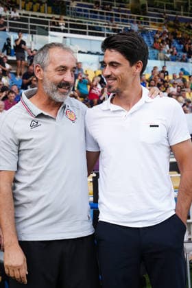 CremoneseÕs head coach Marco Giampaolo and Parma s head coach Carlos Cuesta during the Round of 16 of Frecciarossa Italian Cup 2026 2027 match between Parma and Cremonese at Ennio Tardini Stadium - Soccer - Parma, Italy - Tuesday September 1, 2026  Copyright: xMassimoxPaolone LaPressex
