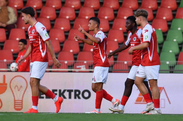 Fußball Regionalliga West 6. Spieltag Rot-Weiß Oberhausen - SV Westfalia Rhynern am 01.09.2026 im Stadion Niederrhein in Oberhausen Torjubel zum 1:0 durch Kerem Yalcin ( Oberhausen )