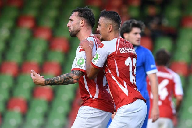 Fußball Regionalliga West 6. Spieltag Rot-Weiß Oberhausen - SV Westfalia Rhynern am 01.09.2026 im Stadion Niederrhein in Oberhausen Torjubel zum 2:0 durch Nils Winter ( Oberhausen )