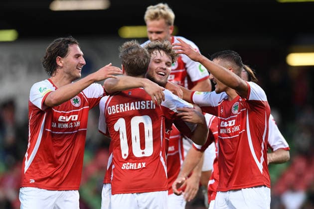 Fußball Regionalliga West 6. Spieltag Rot-Weiß Oberhausen - SV Westfalia Rhynern am 01.09.2026 im Stadion Niederrhein in Oberhausen Torjubel zum 3:0 durch Timur Kesim ( Oberhausen )