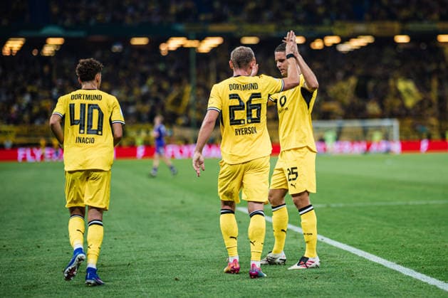 DFB-Pokal: HEBC - Borussia Dortmund, 01.09.2026 Julian Ryerson (Borussia Dortmund, 26) schießt zum 0:1, JUBEL, TOR; Fußball, DFB-Pokal, 1. Runde: HEBC vs. Borussia Dortmund am 01.09.2026 im Volksparkstadion, Hamburg DFB REGULATIONS PROHIBIT ANY USE OF PHOTOGRAPHS AS IMAGE SEQUENCES AND OR QUASI-VIDEO. *** DFB Cup: HEBC vs. Borussia Dortmund, September 1, 2026. Julian Ryerson of Borussia Dortmund, No. 26, scores to make it 0-1. CELEBRATION, GOAL. Soccer, DFB Cup, First Round: HEBC vs. Borussia Dortmund on September 1, 2026, at the Volksparkstadion, Hamburg. DFB regulations prohibit any use of photographs as image sequences and or quasi-video. Copyright: xBEAUTIFULxSPORTS Tonhäuserx