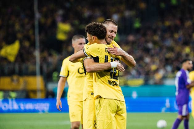 DFB-Pokal: HEBC - Borussia Dortmund, 01.09.2026 Samuele Inacio (Borussia Dortmund, 40) schießt zum 0:3, JUBEL, TOR mit Waldemar Anton (Borussia Dortmund, 3); Fußball, DFB-Pokal, 1. Runde: HEBC vs. Borussia Dortmund am 01.09.2026 im Volksparkstadion, Hamburg DFB REGULATIONS PROHIBIT ANY USE OF PHOTOGRAPHS AS IMAGE SEQUENCES AND OR QUASI-VIDEO. *** DFB Cup: HEBC vs. Borussia Dortmund, September 1, 2026—Samuele Inacio (Borussia Dortmund, 40) scores to make it 0–3; CELEBRATION; GOAL with Waldemar Anton (Borussia Dortmund, 3)—Soccer, DFB Cup, First Round: HEBC vs. Borussia Dortmund on September 1, 2026, at the Volksparkstadion, Hamburg. DFB regulations prohibit any use of photographs as image sequences and or quasi-video. Copyright: xBEAUTIFULxSPORTS Tonhäuserx