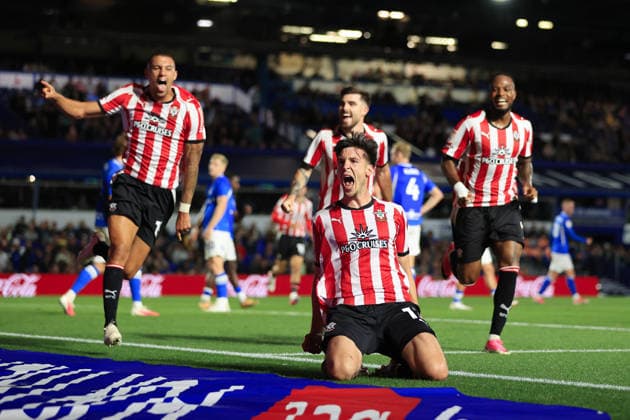 Football - Sky Bet Championship - Birmingham City v Southampton 1st September 2026 - Sky Bet Championship - Birmingham City v Southampton - Keven Schlotterbeck of Southampton celebrates after scoring their 1st goal - Photo: Simon Stacpoole Offside. Birmingham UK Copyright: xSimonxStacpoolexOffside