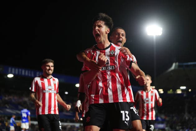 Football - Sky Bet Championship - Birmingham City v Southampton 1st September 2026 - Sky Bet Championship - Birmingham City v Southampton - Keven Schlotterbeck of Southampton celebrates after scoring their 1st goal - Photo: Simon Stacpoole Offside. Birmingham UK Copyright: xSimonxStacpoolexOffside