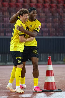 1. September 2026, Fussball, Brack Super League 2026 27, Runde 6, FC Zürich vs. BSC Young Boys, Stadion Letzigrund, Zürich, Schweiz Christian Fassnacht (16, BSC Young Boys, li.) Torschütze zum 1:3 für YB Photo: Urs Ottiger