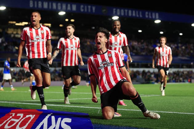 Football - Sky Bet Championship - Birmingham City v Southampton 1st September 2026 - Sky Bet Championship - Birmingham City v Southampton - Keven Schlotterbeck of Southampton celebrates after scoring their 1st goal - Photo: Simon Stacpoole Offside. Birmingham UK Copyright: xSimonxStacpoolexOffside