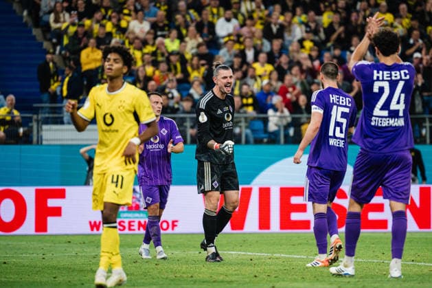 DFB-Pokal: HEBC - Borussia Dortmund, 01.09.2026 Nils Ahmann (HEBC Hamburg, 1) jubelt; Fußball, DFB-Pokal, 1. Runde: HEBC vs. Borussia Dortmund am 01.09.2026 im Volksparkstadion, Hamburg DFB REGULATIONS PROHIBIT ANY USE OF PHOTOGRAPHS AS IMAGE SEQUENCES AND OR QUASI-VIDEO. *** DFB Cup: HEBC vs. Borussia Dortmund, September 1, 2026; Nils Ahmann of HEBC Hamburg, No. 1, celebrates; soccer, DFB Cup, First Round: HEBC vs. Borussia Dortmund on September 1, 2026, at the Volksparkstadion, Hamburg. DFB regulations prohibit any use of photographs as image sequences and or quasi-video. Copyright: xBEAUTIFULxSPORTS Tonhäuserx