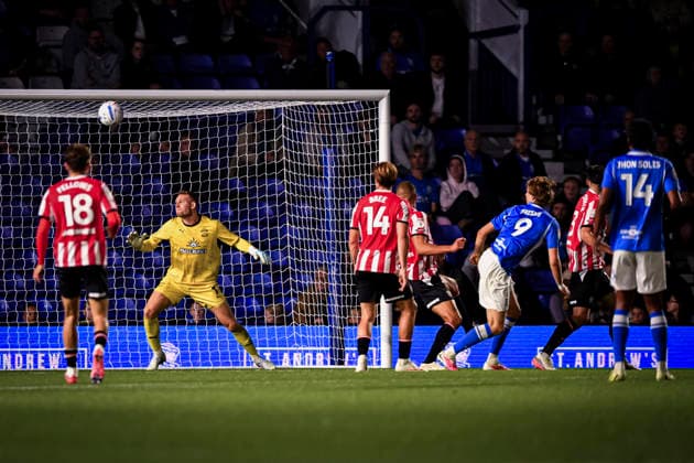 1st September 2026; St Andrews, Birmingham, West Midlands, England; EFL Championship Football, Birmingham City versus Southampton; August Priske of Birmingham City scores past Daniel Peretz of Southampton in the 55th minute to make the score 1-1 GodfreyxPitt
