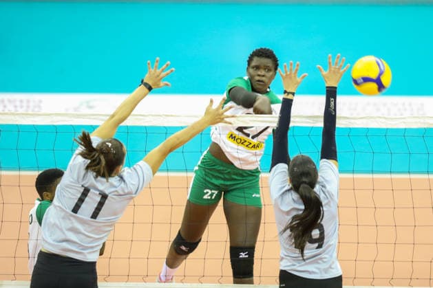 NAIROBI, KENYA - September 1: Apuoyo Milka Akinyi, Kenya and Abderrahim Yasmine, Benmorkhtar Chahla, Algeria during the 2026 CAVB Women s African Nations Volleyball Championship between Algeria and Kenya on September 1, 2026 in Nairobi, Kenya. Photo by Chris Omollo Copyright: xx