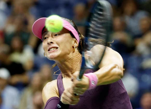 Zeynep Sonmez of Turkey returns a ball to Coco Gauff in the second set of their first round match in Arthur Ashe Stadium at the 2026 US Open Tennis Championship at the USTA Billie Jean King National Tennis Center in New York City on Tuesday, September 1, 2026.  NYP20260901103 JOHNxANGELILLO